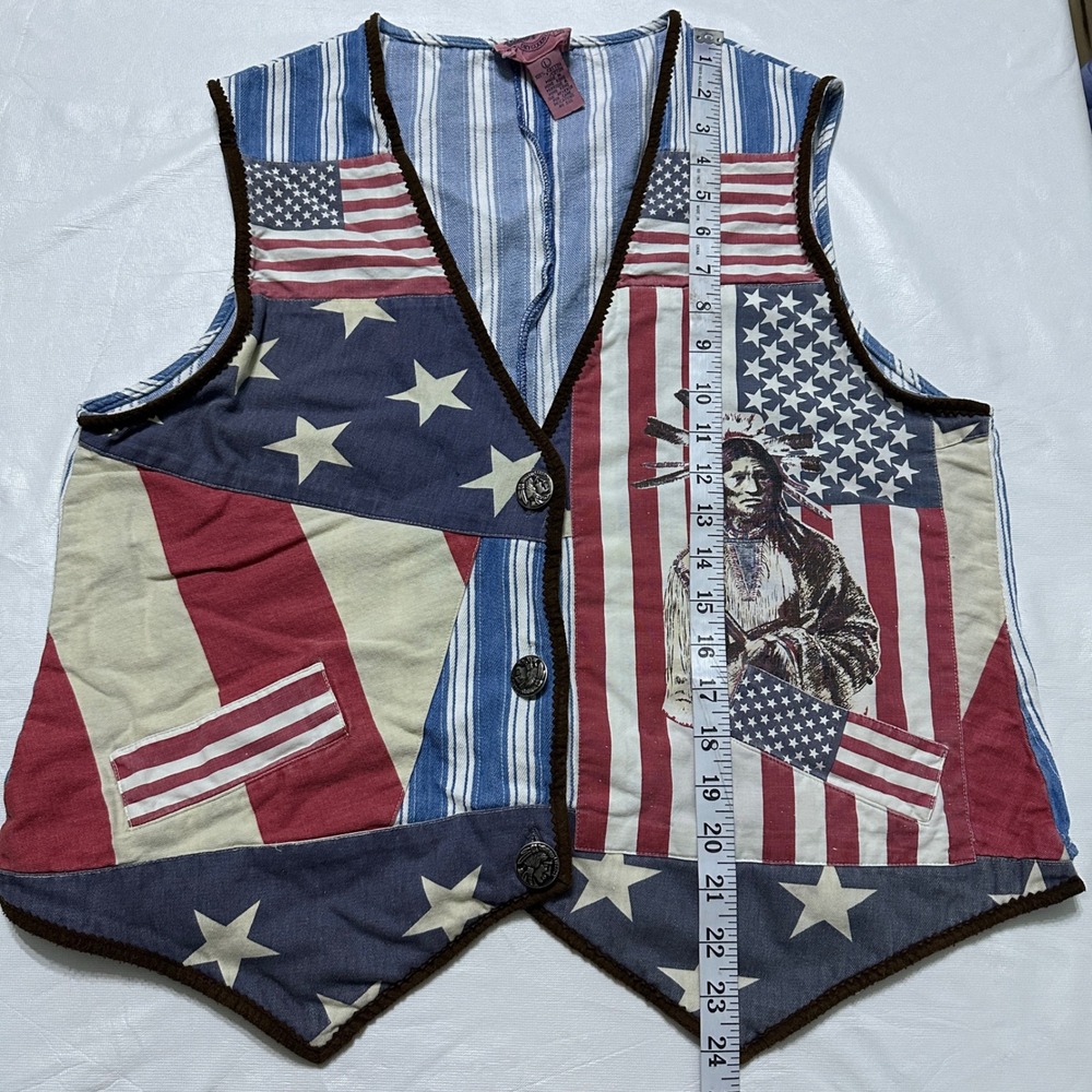 Cambridge Country Store Patchwork Vest Womens L Americana Patriotic Folk Native - Picture 6 of 10